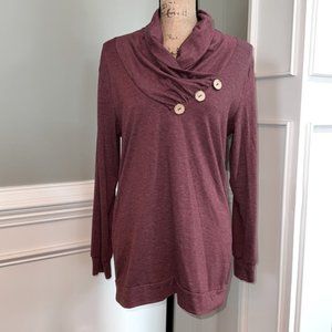 Long Sleeve Top, Turtleneck, Button Detail, Size Medium